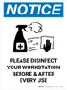 Notice: Please Disinfect Your Workstation with Icon Portrait - Wall Sign Notice: Please Disinfect Your Workstation with Icon Portrait - Wall Sign