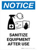 Notice: Sanitize Equipment After Use with Icon Portrait - Wall Sign Notice: Sanitize Equipment After Use with Icon Portrait - Wall Sign