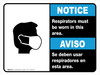 Notice Respirators Must Be Worn In This Area Bilingual with Icon ANSI Landscape - Wall Sign