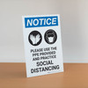 Notice: Please Use the PPE Provided and Practice Social Distancing with Icons Portrait - Desktop Sign