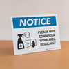 Notice: Please Wipe Down Work Area with Icon Landscape - Desktop Sign Notice: Please Wipe Down Work Area with Icon Landscape - Desktop Sign