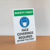 Safety First: Face Coverings Required Beyond This Point with Icon Portrait - Desktop Sign