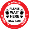 Danger: Please Wait Here Stay Safe Shoe Prints Circular - Floor Sign Danger: Please Wait Here Stay Safe Shoe Prints Circular - Floor Sign