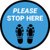 Please Stop Here Shoe Prints Blue Circular - Floor Sign Please Stop Here Shoe Prints Blue Circular - Floor Sign