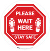 Please Wait Here Stay Safe Shoe Prints Stop Circular - Floor Sign