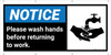 Notice: Please Wash Hands Before Returning Banner