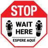 STOP Wait Here Espere Aqui Shoe Prints Bilingual Stop - Floor Sign STOP Wait Here Espere Aqui Shoe Prints Bilingual Stop - Floor Sign