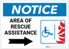 Notice: Area Of Rescue Assistance with ADA Fire Icon Right Arrow Landscape - Label