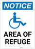 Notice: Area of Refuge with ADA Icon Portrait - Label