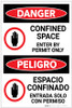 Danger: Confined Space Enter by Permit with Graphic Bilingual Spanish - Label