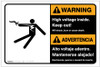 Warning: High Voltage Inside Keep Out Bilingual Spanish - Label