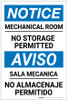 Notice: Mechanical Room No Storage Bilingual Spanish - Label