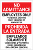 No Admittance: Employees Only - Vendors And Visitors Register at Main office Bilingual Spanish - Label