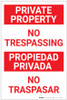 Private Property No Trespassing Red Text Bilingual Spanish - Label