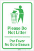 Please Do Not Litter Bilingual Spanish with Large Icon Portrait - Label Please Do Not Litter Bilingual Spanish with Large Icon Portrait - Label