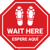 Wait Here Espere Aqui Shoe Prints Bilingual Stop - Floor Sign Wait Here Espere Aqui Shoe Prints Bilingual Stop - Floor Sign