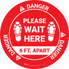 Danger: Please Wait Here 6 Ft Apart Shoe Prints OSHA Circular - Floor Sign Danger: Please Wait Here 6 Ft Apart Shoe Prints OSHA Circular - Floor Sign