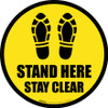 Stand Here Stay Clear Shoe Prints Black Border Circular - Floor Sign Stand Here Stay Clear Shoe Prints Black Border Circular - Floor Sign