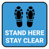 Stand Here Stay Clear Shoe Prints Blue Square - Floor Sign Stand Here Stay Clear Shoe Prints Blue Square - Floor Sign