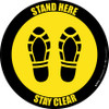 Stand Here Stay Clear Shoe Prints Yellow Black Border Circular - Floor Sign Stand Here Stay Clear Shoe Prints Yellow Black Border Circular - Floor Sign