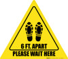 Please Wait Here 6 Ft. Apart Shoe Prints Triangle - Floor Sign