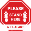 Please Stand Here 6 Ft. Apart Shoe Prints STOP - Floor Sign