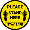 Please Stand Here Stay Safe Shoe Prints Yellow Circular - Floor Sign Please Stand Here Stay Safe Shoe Prints Yellow Circular - Floor Sign
