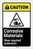 Caution: Corrosive Materials - Wear Required Protection ANSI Portrait - Label