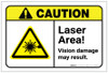 Caution: Laser Area Vision Damage May Result ANSI Landscape - Label
