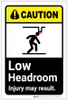 Caution: Low Headroom Injury May Result ANSI Portrait - Label