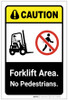 Caution: Forklift Area No Pedestrians ANSI Portrait - Label