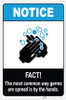 Notice: Hands Commonly Spread Germs ANSI Portrait - Label