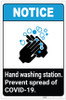 Notice: Hand Washing Station Prevent COVID-19 ANSI Portrait - Label