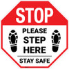 STOP: Please Step Here Stay Safe Shoe Prints Stop - Floor Sign STOP: Please Step Here Stay Safe Shoe Prints Stop - Floor Sign