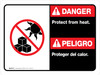 Danger: Protect From Heat Bilingual Landscape - Wall Sign