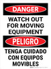 Danger: Watch Out For Moving Equipment Bilingual Portrait - Wall Sign Danger: Watch Out For Moving Equipment Bilingual Portrait - Wall Sign