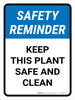 Safety Reminder: Keep This Plant Safe And Clean Portrait - Wall Sign Safety Reminder: Keep This Plant Safe And Clean Portrait - Wall Sign