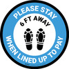 Please Stay 6 Ft Away When Lined Up To Pay Shoe Prints Blue - Circular - Floor Sign