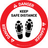 Danger: Keep Safe Distance Shoe Prints Circular - Floor Sign