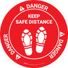 Danger: Keep Safe Distance Shoe Prints OSHA Circular - Floor Sign