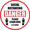 Social Distancing Danger Please Stand Here 6 Ft Apart Shoe Prints Circular - Floor Sign Social Distancing Danger Please Stand Here 6 Ft Apart Shoe Prints Circular - Floor Sign