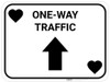 One Way Traffic Up Arrow Black Hearts - Rectangle Casino - Floor Sign