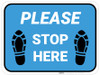 Please Stop Here Shoe Prints Blue Rectangle - Floor Sign