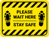 Please Wait Here Stay Safe Shoe Prints Hazard Stripes Rectangle - Floor Sign Please Wait Here Stay Safe Shoe Prints Hazard Stripes Rectangle - Floor Sign