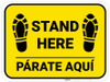 Stand Here Parate Aqui Shoe Prints Bilingual Yellow Rectangle - Floor Sign Stand Here Parate Aqui Shoe Prints Bilingual Yellow Rectangle - Floor Sign