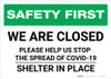 Safety First: We Are Closed - Please Help Us Stop The Spread Of Covid-19 Landscape - Wall Sign
