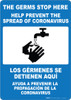 The Germs Stop Here with Icon Spanish Bilingual Portrait - Wall Sign The Germs Stop Here with Icon Spanish Bilingual Portrait - Wall Sign