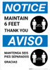 Notice: Maintain 6 Feet - Thank You Bilingual with Icon Portrait - Wall Sign