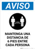 Notice: Please Maintain A Distance Of 6 Feet Spanish with Icon Portrait - Wall Sign