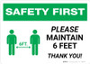 Safety First: Please Maintain 6 Feet with Icon Landscape - Wall Sign Safety First: Please Maintain 6 Feet with Icon Landscape - Wall Sign